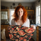 Oriental Opulence Rich Red and Black Floral Velveteen Fleece Throw Blanket